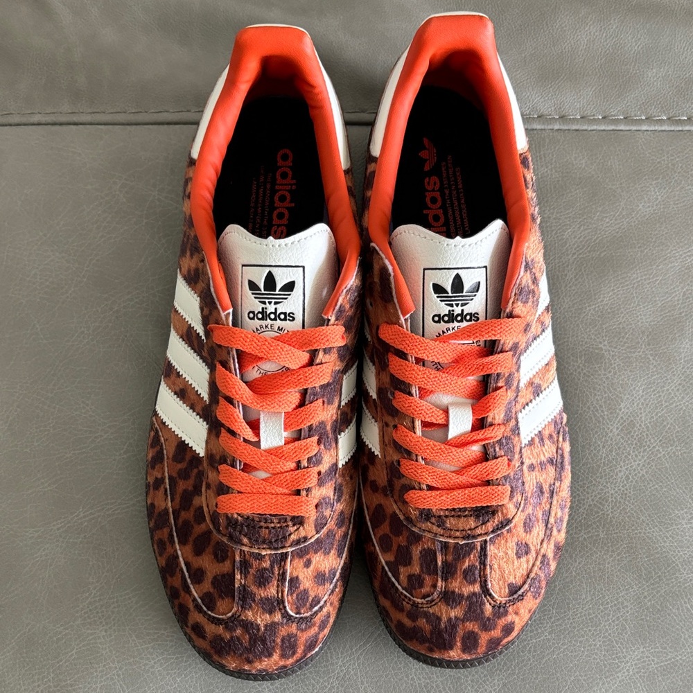 adidas Leopard-Print Gazelle Sneakers in Orange & White